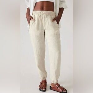 Athleta Tan Retreat Linen Joggers Relaxed Fit Lightweight